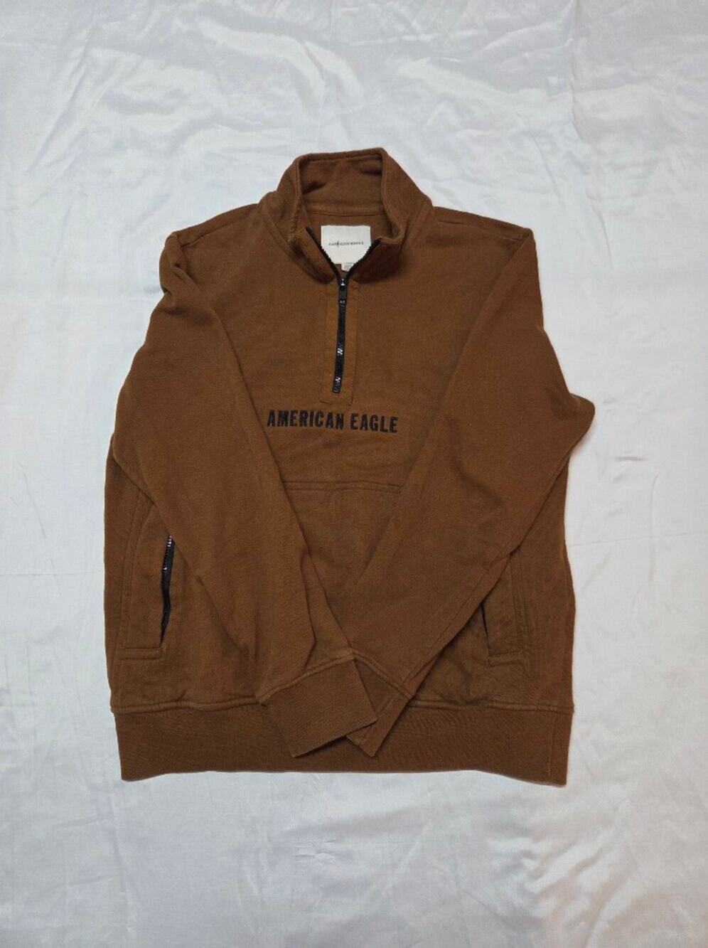 American Eagle Outfitters Men's Brown Half-Zip Sweater